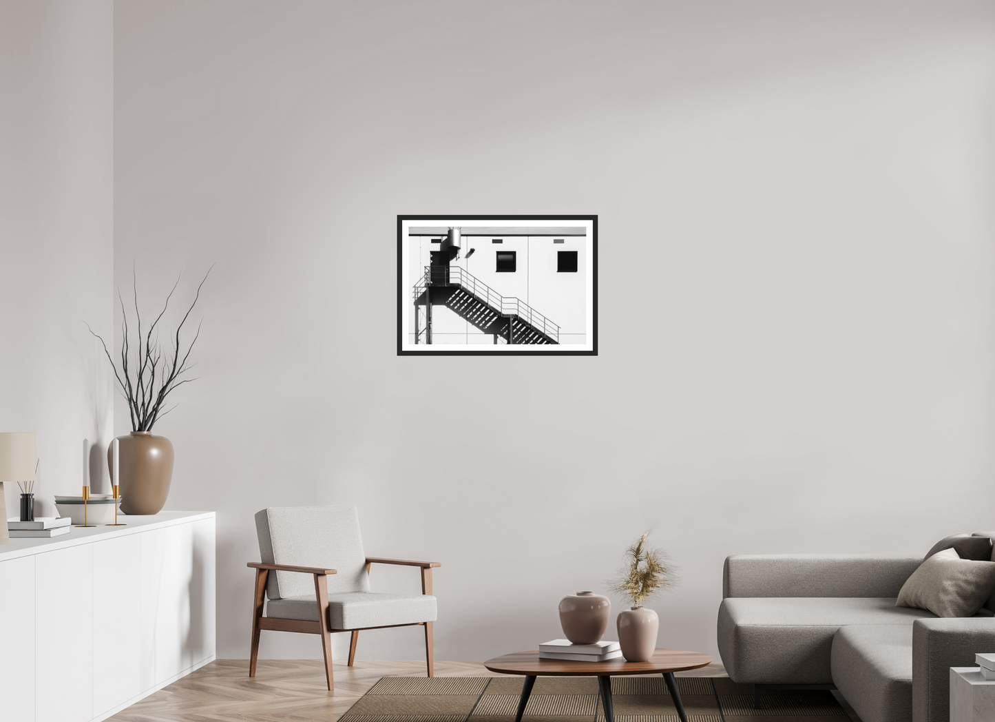 75 x 50 cm, Ilford on Aluminium, Framed with Border Floating - Schwarzweiß-Architekturfotografie - Hochwertiger Abzug in Galeriequalität