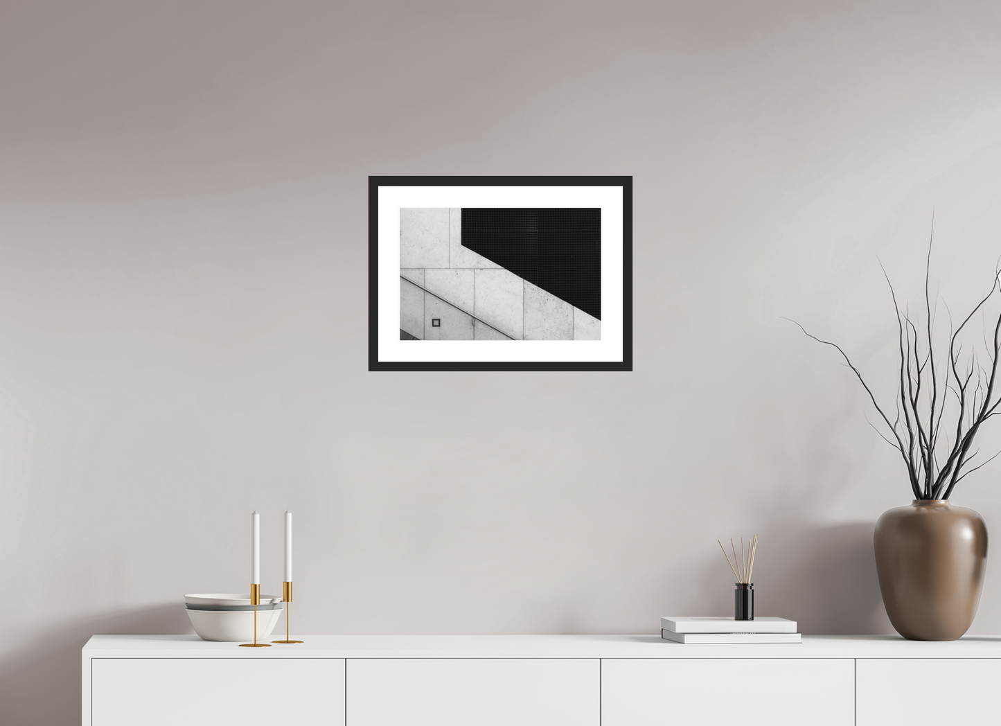 45 x 30 cm, Baryta Framed with Passepartout and Premium Glass Cut - Abstrakte Schwarzweiß-Fotografie - Hochwertiger Abzug in Galeriequalität