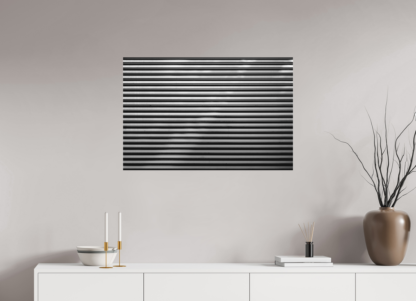 90 x 60 cm, Ilford on Aluminium behind Acrylic Glass Stripes II - Abstrakte Schwarzweiß-Fotografie - Hochwertiger Abzug in Galeriequalität
