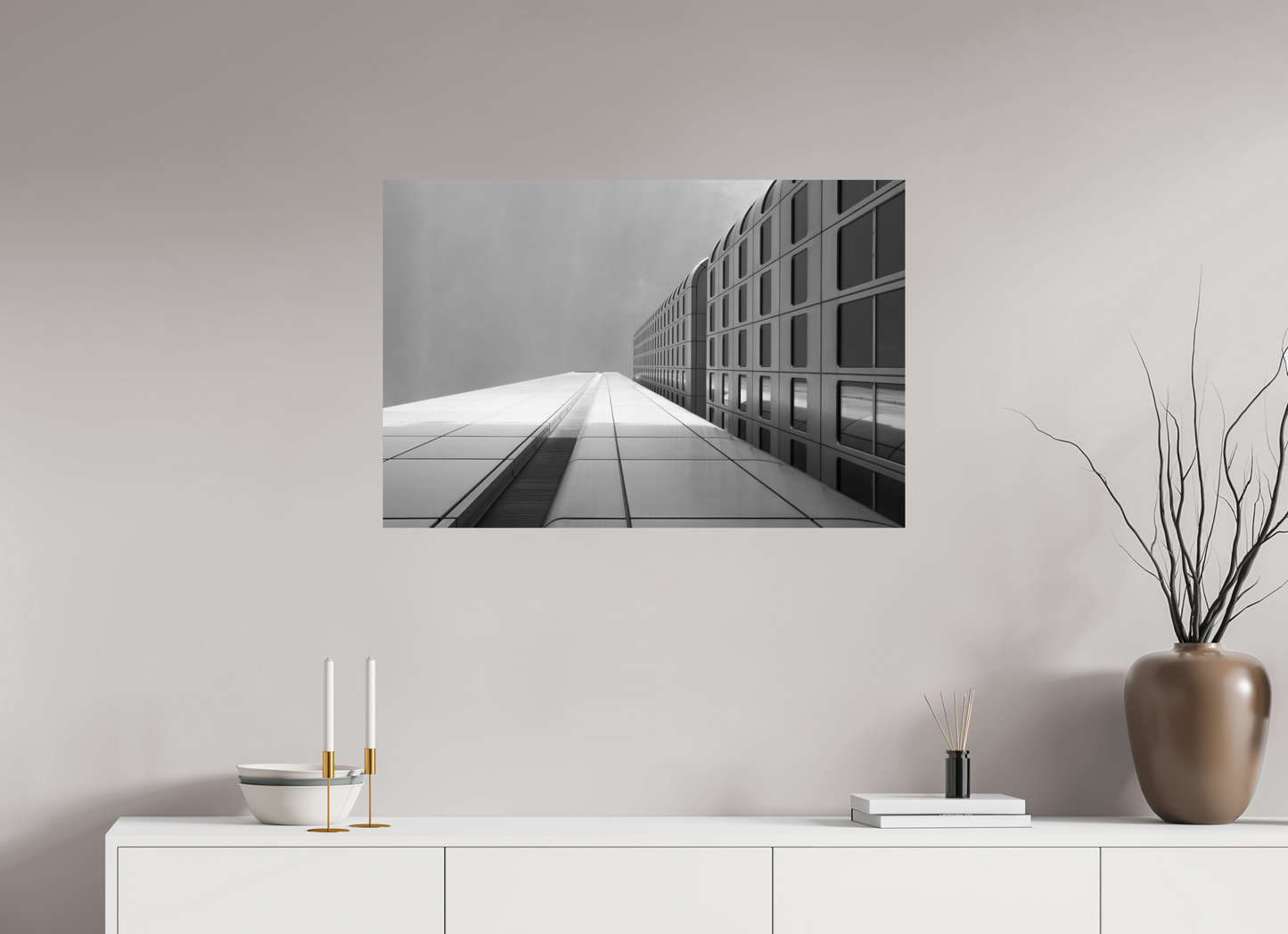 90 x 60 cm, Baryta Photo Print Vertigo - Schwarzweiß-Architekturfotografie - Hochwertiger Abzug in Galeriequalität