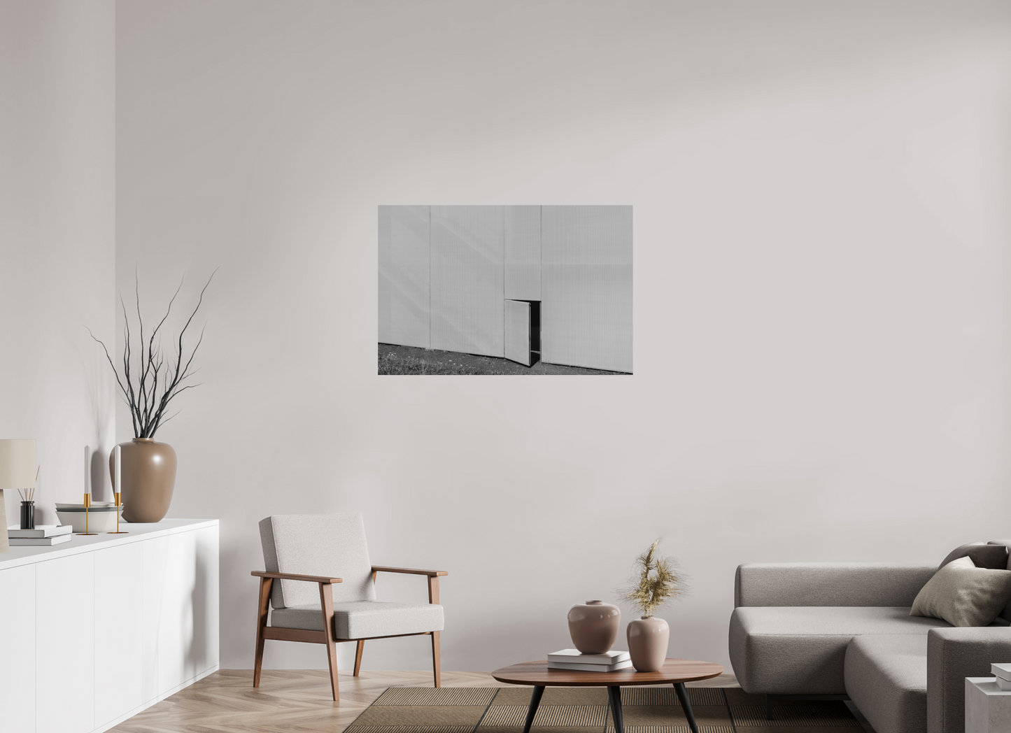 105 x 70 cm, Ilford on Aluminium Temptation - Minimalistische Schwarzweiß-Architekturfotografie - Hochwertiger Abzug in Galeriequalität
