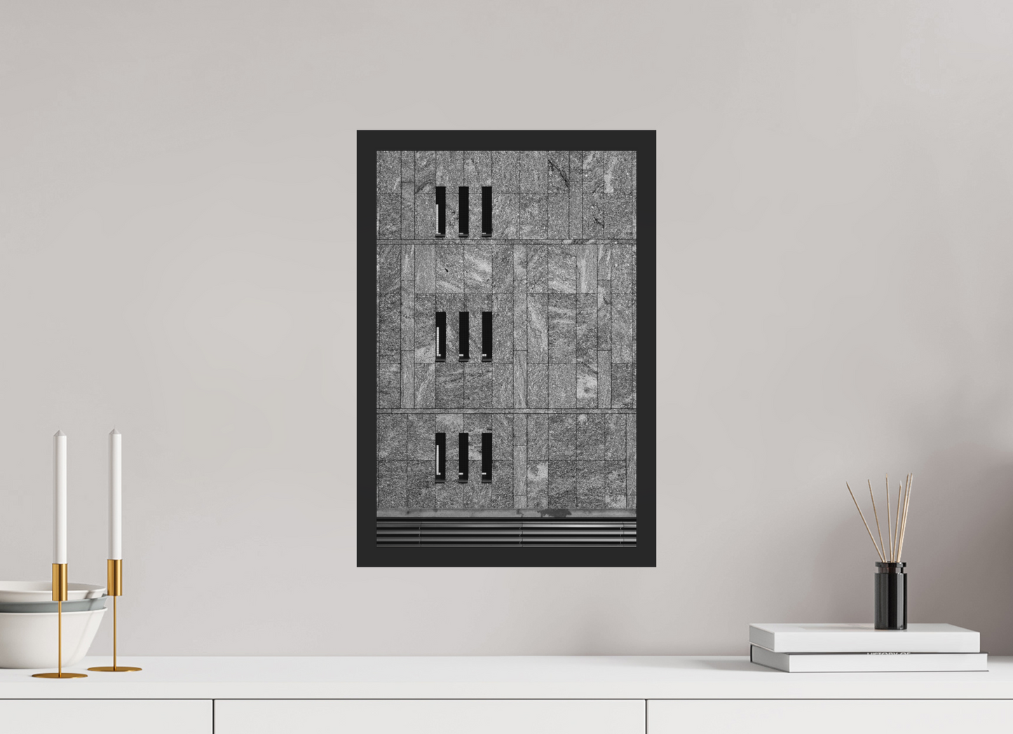 30 x 45 cm, Ilford on Aluminium behind Acrylic Glass, Framed Nine - Schwarzweiß-Architekturfotografie - Hochwertiger Abzug in Galeriequalität