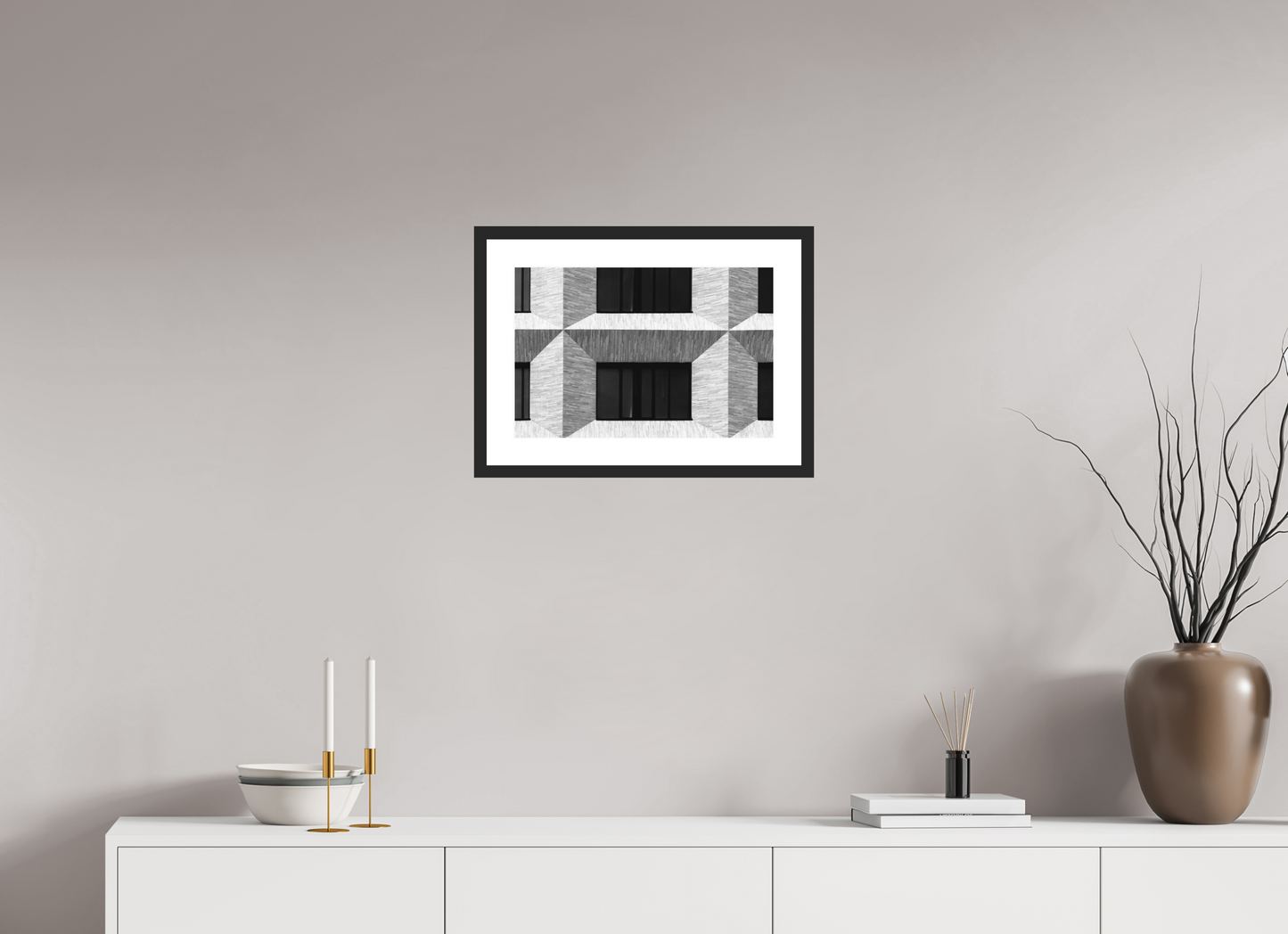 45 x 30 cm, Ilford Framed with Passepartout and Premium Glass Waffle II - Schwarzweiß-Architekturfotografie, Naheinstellung - Hochwertiger Abzug in Galeriequalität