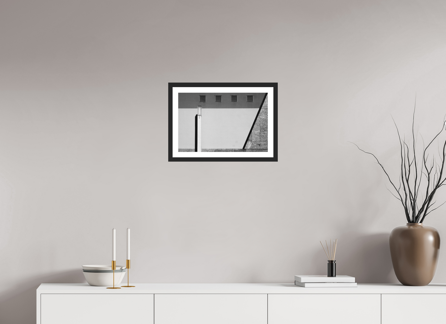 45 x 30 cm, Ilford on Aluminium behind Acrylic Glass, Framed with Border Geometry - Abstrakte Schwarzweiß-Architekturfotografie - Hochwertiger Abzug in Galeriequalität