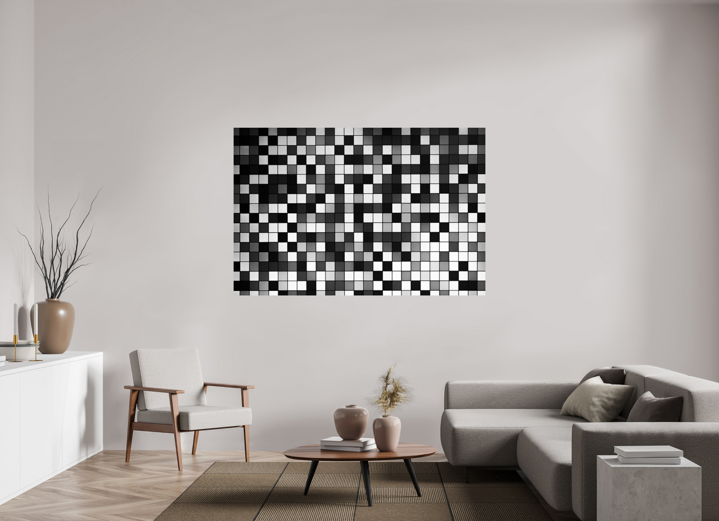 180 x 120 cm, Ilford Photo Print Pixels - Abstrakte Schwarzweiß-Fotografie - Hochwertiger Abzug in Galeriequalität