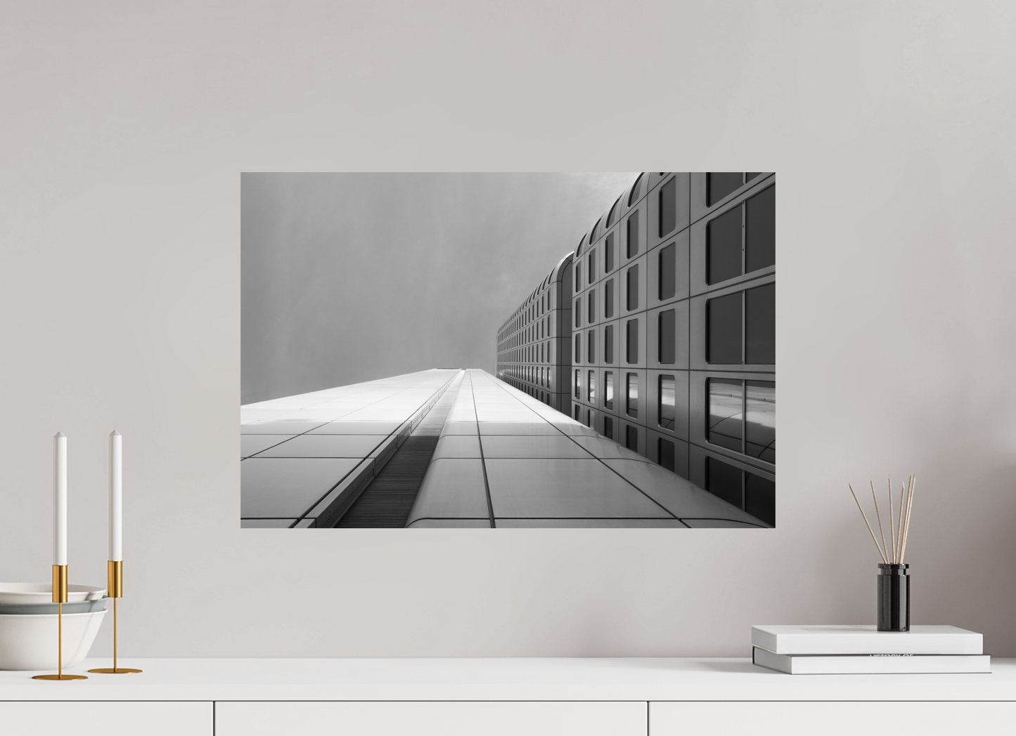 60 x 40 cm, Baryta Photo Print Vertigo - Schwarzweiß-Architekturfotografie - Hochwertiger Abzug in Galeriequalität