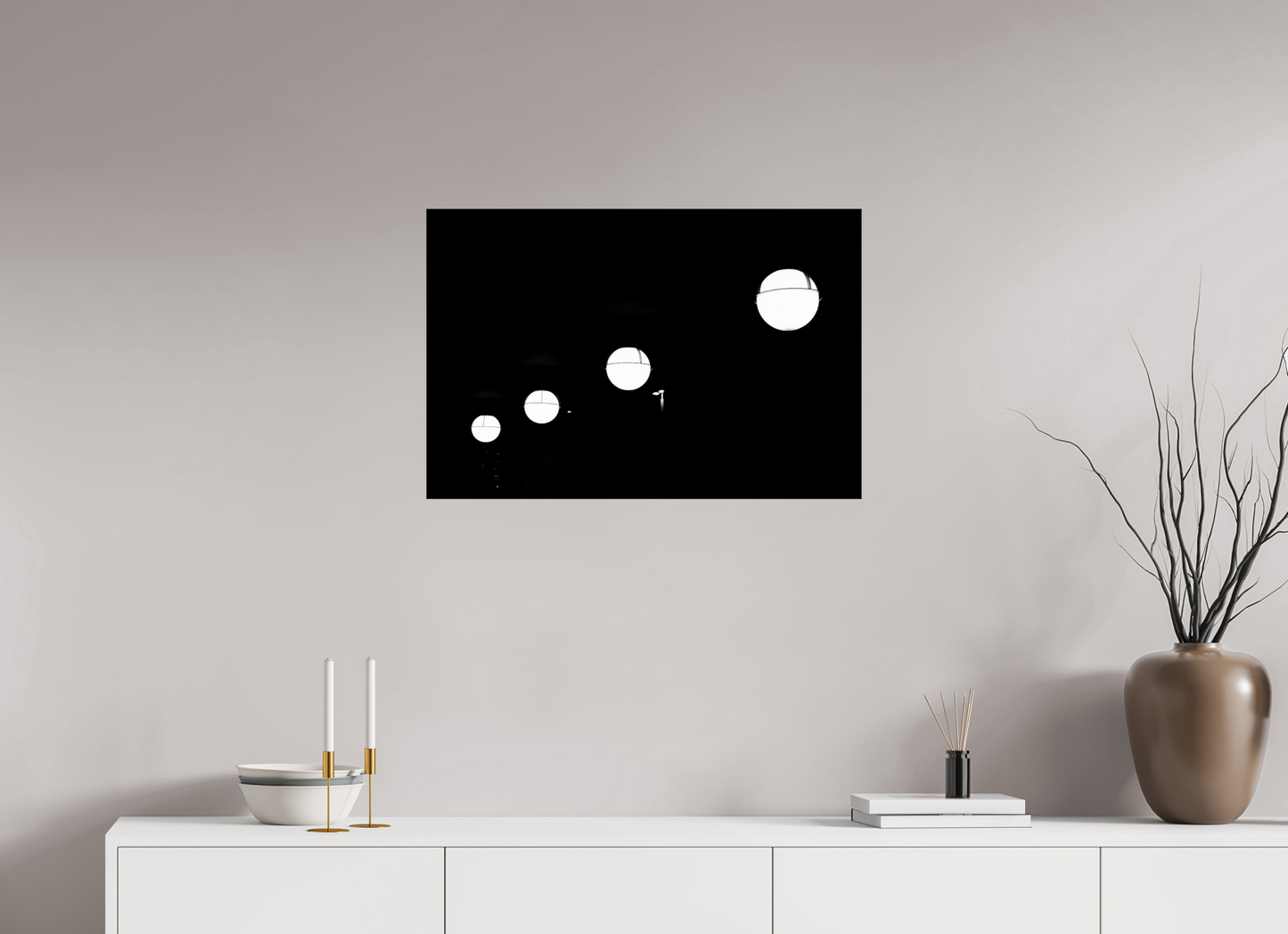 75 x 50 cm, Ilford Photo Print Trajectory - Abstrakte Schwarzweiß-Nachtfotografie - Hochwertiger Abzug in Galeriequalität