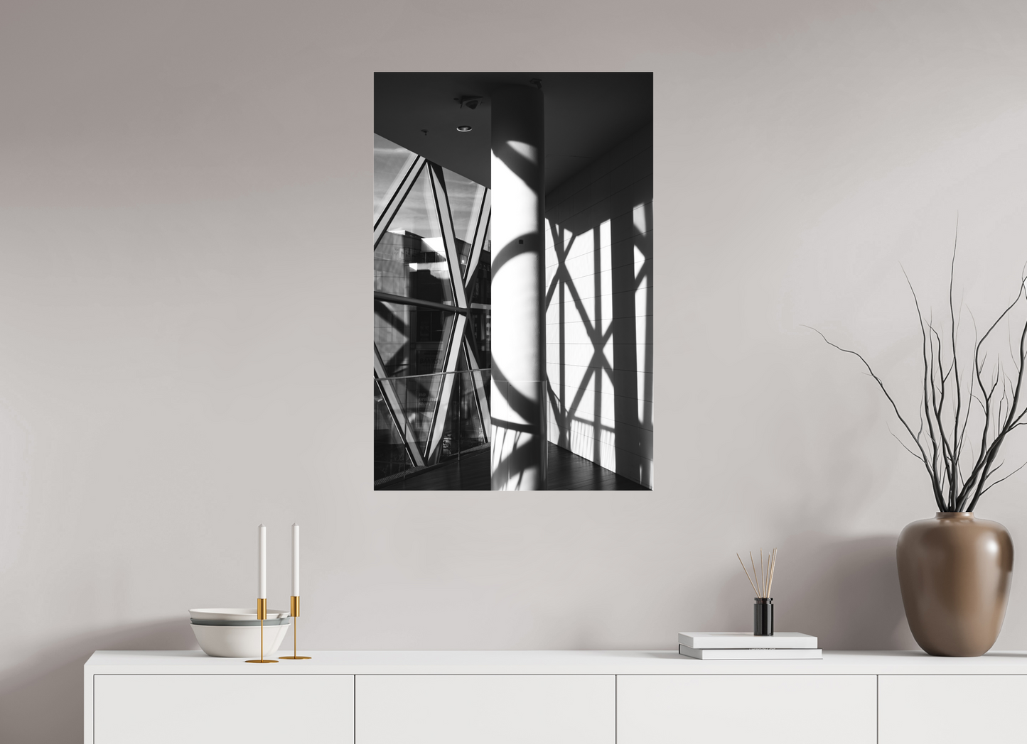 60 x 90 cm, Ilford on Aluminium behind Acrylic Glass Cornered - Schwarzweiß-Architekturfotografie - Hochwertiger Abzug in Galeriequalität
