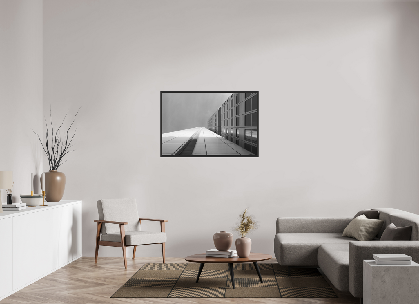 120 x 80 cm, Ilford on Aluminium behind Acrylic Glass, Framed Vertigo - Schwarzweiß-Architekturfotografie - Hochwertiger Abzug in Galeriequalität