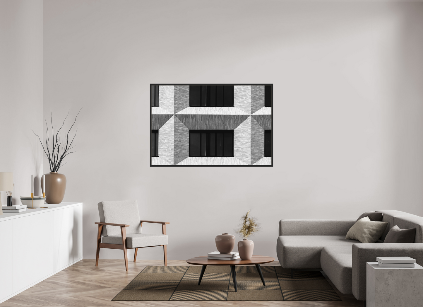 150 x 100 cm, Ilford on Aluminium, Framed Waffle II - Schwarzweiß-Architekturfotografie, Naheinstellung - Hochwertiger Abzug in Galeriequalität