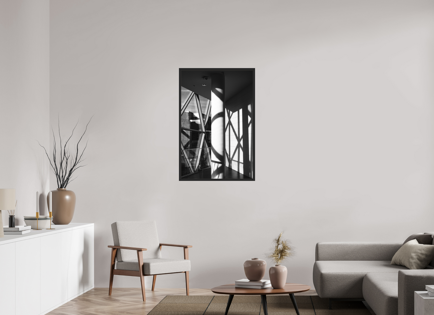 70 x 105 cm, Ilford on Aluminium, Framed Cornered - Schwarzweiß-Architekturfotografie - Hochwertiger Abzug in Galeriequalität