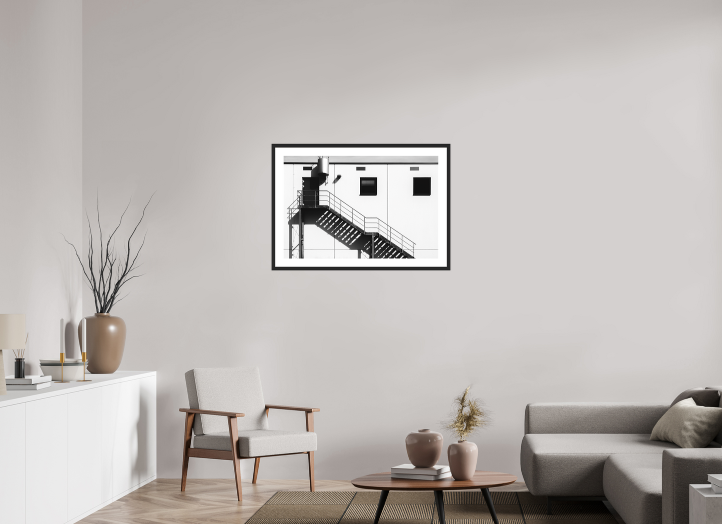 90 x 60 cm, Ilford Framed with Passepartout and Premium Glass Floating - Schwarzweiß-Architekturfotografie - Hochwertiger Abzug in Galeriequalität