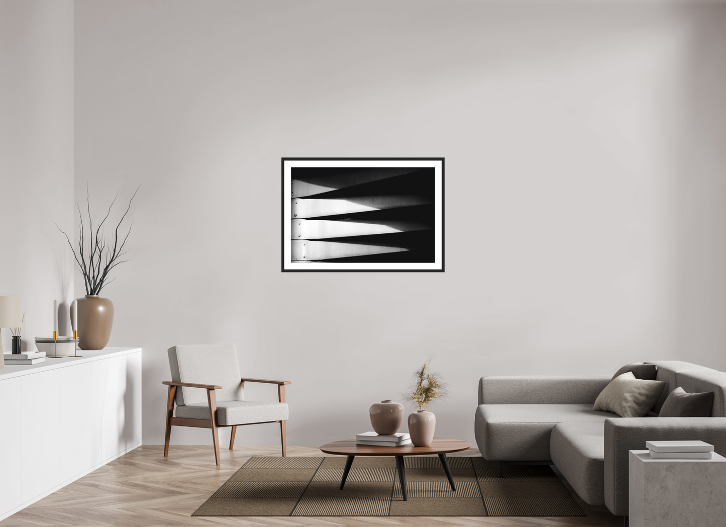 105 x 70 cm, Ilford Framed with Passepartout and Premium Glass Fangs - Abstrakte Schwarzweiß-Fotografie - Hochwertiger Abzug in Galeriequalität