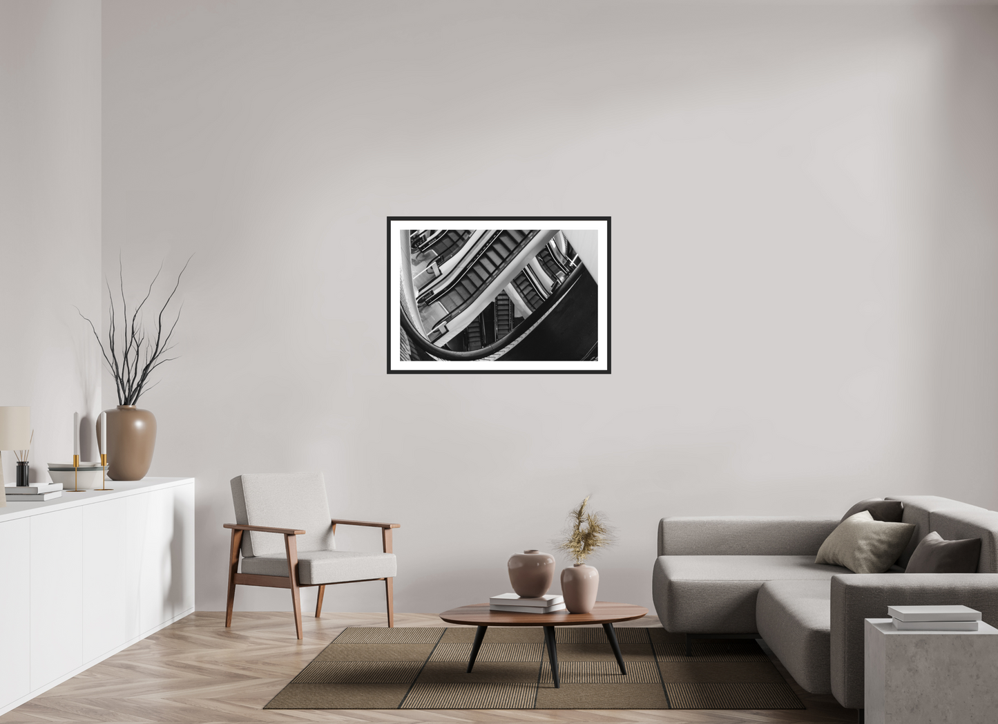 105 x 70 cm, Ilford Framed with Passepartout and Premium Glass Labyrinth - Schwarzweiß-Architekturfotografie - Hochwertiger Abzug in Galeriequalität