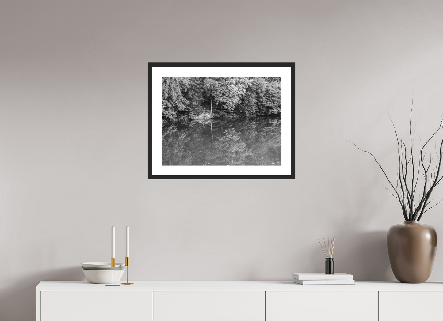 60 x 45 cm, Baryta Framed with Passepartout and Premium Glass Parallel - Schwarzweiß Landschaftsfotografie - Hochwertiger Abzug in Galeriequalität