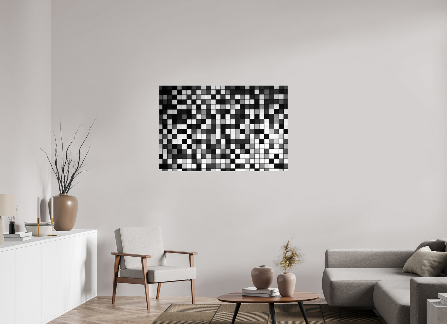 120 x 80 cm, Ilford Photo Print Pixels - Abstrakte Schwarzweiß-Fotografie - Hochwertiger Abzug in Galeriequalität