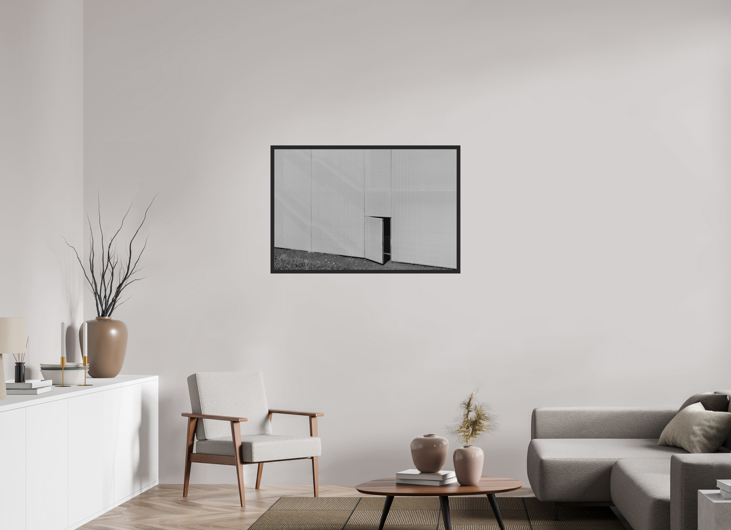 105 x 70 cm, Ilford on Aluminium, Framed Temptation - Minimalistische Schwarzweiß-Architekturfotografie - Hochwertiger Abzug in Galeriequalität