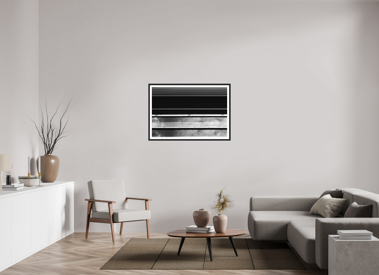 105 x 70 cm, Ilford on Aluminium, Framed with Border Ripple - Abstrakte Schwarzweiß-Architekturfotografie - Hochwertiger Abzug in Galeriequalität