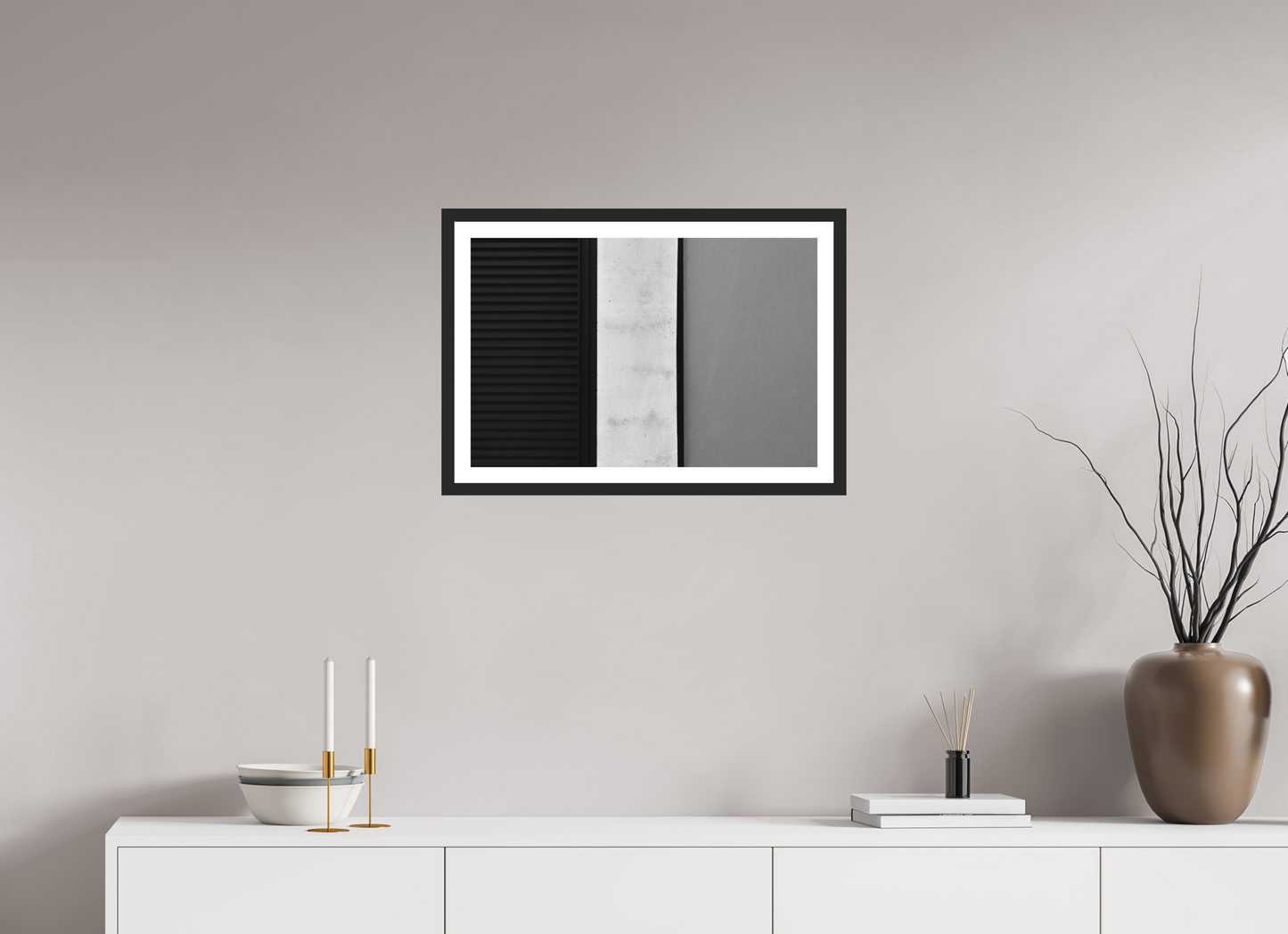 60 x 40 cm, Ilford on Aluminium behind Acrylic Glass, Framed with Border Palette - Abstrakte Schwarzweiß-Fotografie - Hochwertiger Abzug in Galeriequalität