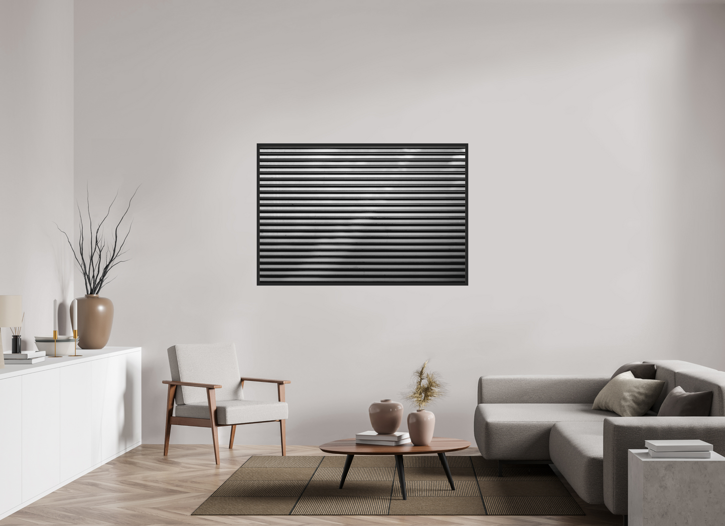 150 x 100 cm, Ilford on Aluminium, Framed Stripes II - Abstrakte Schwarzweiß-Fotografie - Hochwertiger Abzug in Galeriequalität