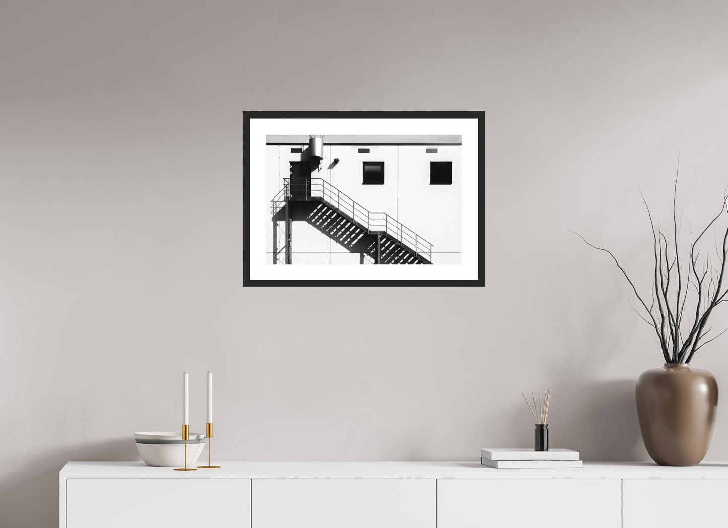 60 x 40 cm, Baryta Framed with Passepartout and Premium Glass Floating - Schwarzweiß-Architekturfotografie - Hochwertiger Abzug in Galeriequalität