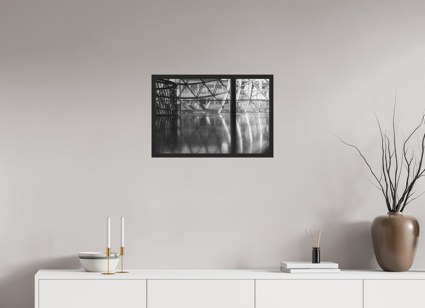 60 x 40 cm, Ilford on Aluminium behind Acrylic Glass, Framed Polished - Schwarzweiß-Architekturfotografie - Hochwertiger Abzug in Galeriequalität