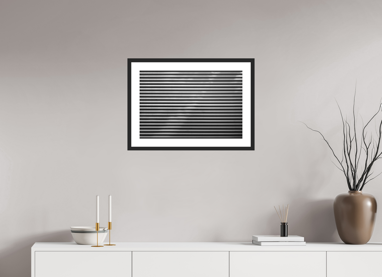 60 x 40 cm, Baryta Framed with Passepartout and Premium Glass Stripes II - Abstrakte Schwarzweiß-Fotografie - Hochwertiger Abzug in Galeriequalität