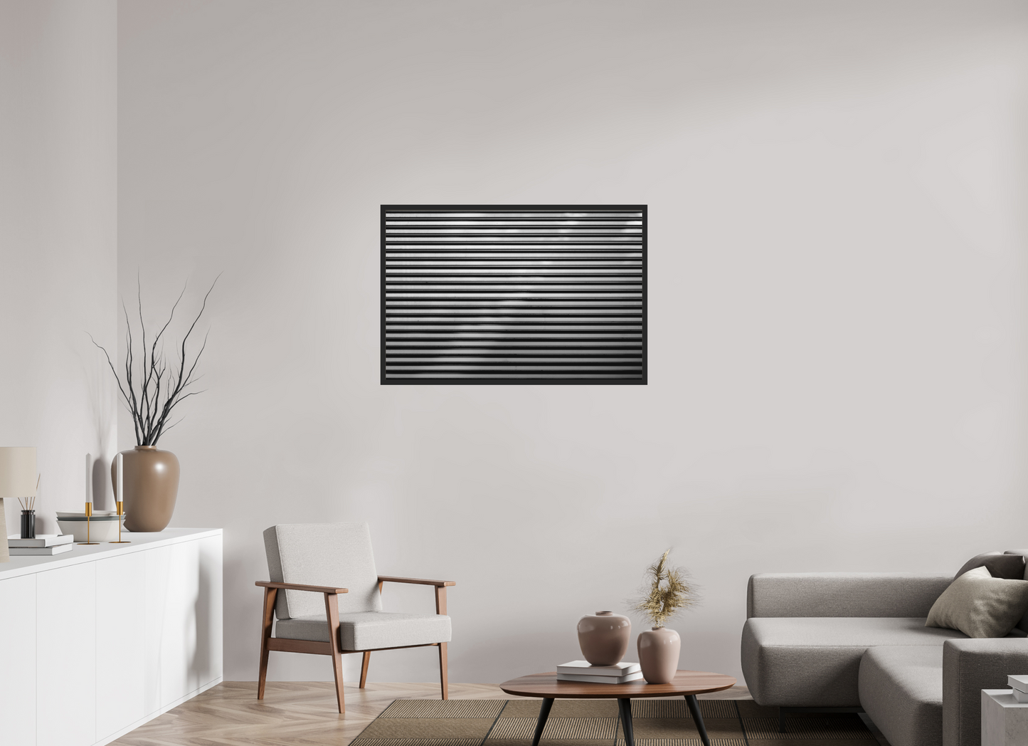 105 x 70 cm, Ilford on Aluminium behind Acrylic Glass, Framed Stripes II - Abstrakte Schwarzweiß-Fotografie - Hochwertiger Abzug in Galeriequalität