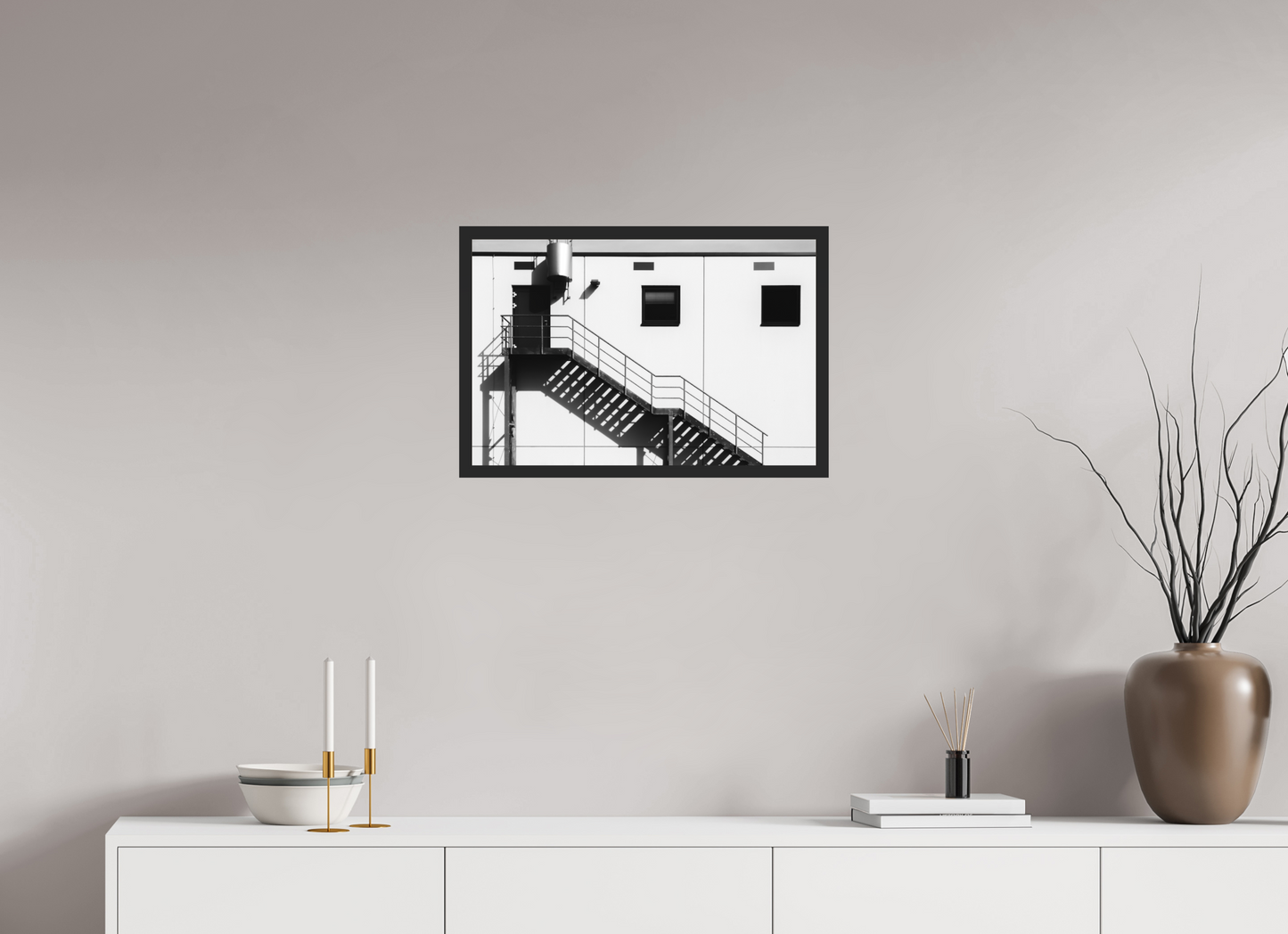 60 x 40 cm, Ilford on Aluminium, Framed Floating - Schwarzweiß-Architekturfotografie - Hochwertiger Abzug in Galeriequalität