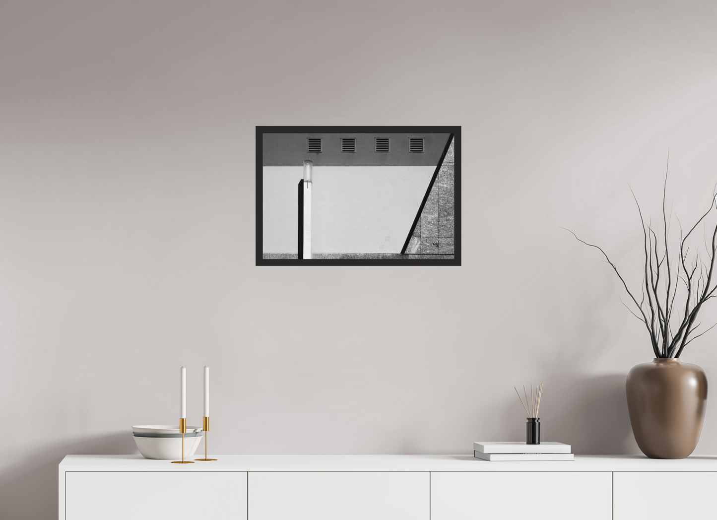 60 x 40 cm, Ilford on Aluminium behind Acrylic Glass, Framed Geometry - Abstrakte Schwarzweiß-Architekturfotografie - Hochwertiger Abzug in Galeriequalität