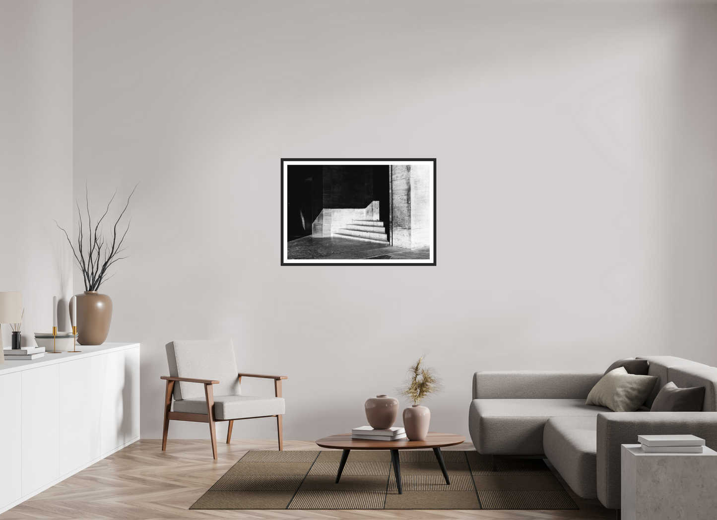 105 x 70 cm, Ilford on Aluminium, Framed with Border Admission - Schwarzweiß-Architekturfotografie - Hochwertiger Abzug in Galeriequalität