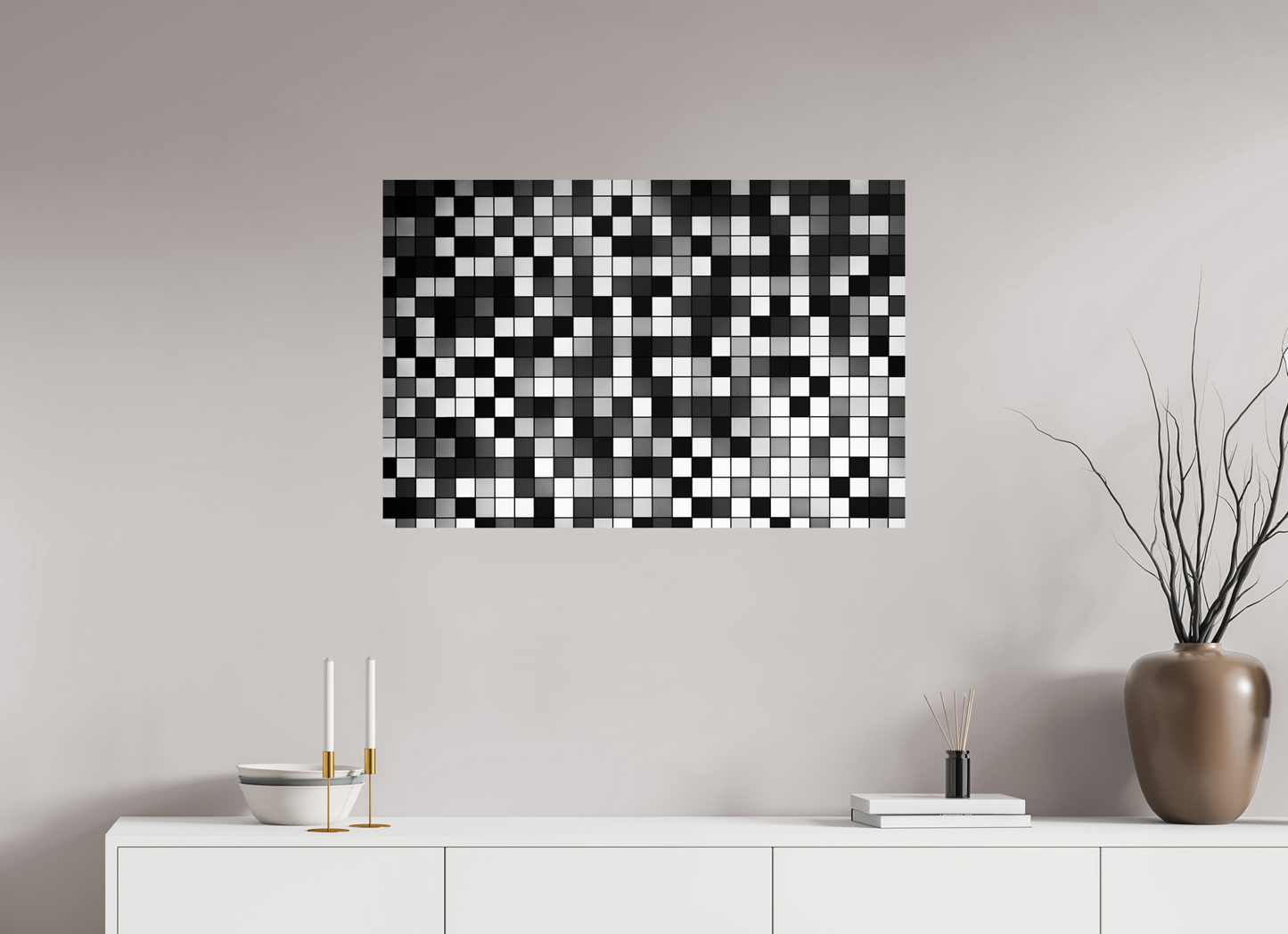 90 x 60 cm, Baryta Photo Print Pixels - Abstrakte Schwarzweiß-Fotografie - Hochwertiger Abzug in Galeriequalität
