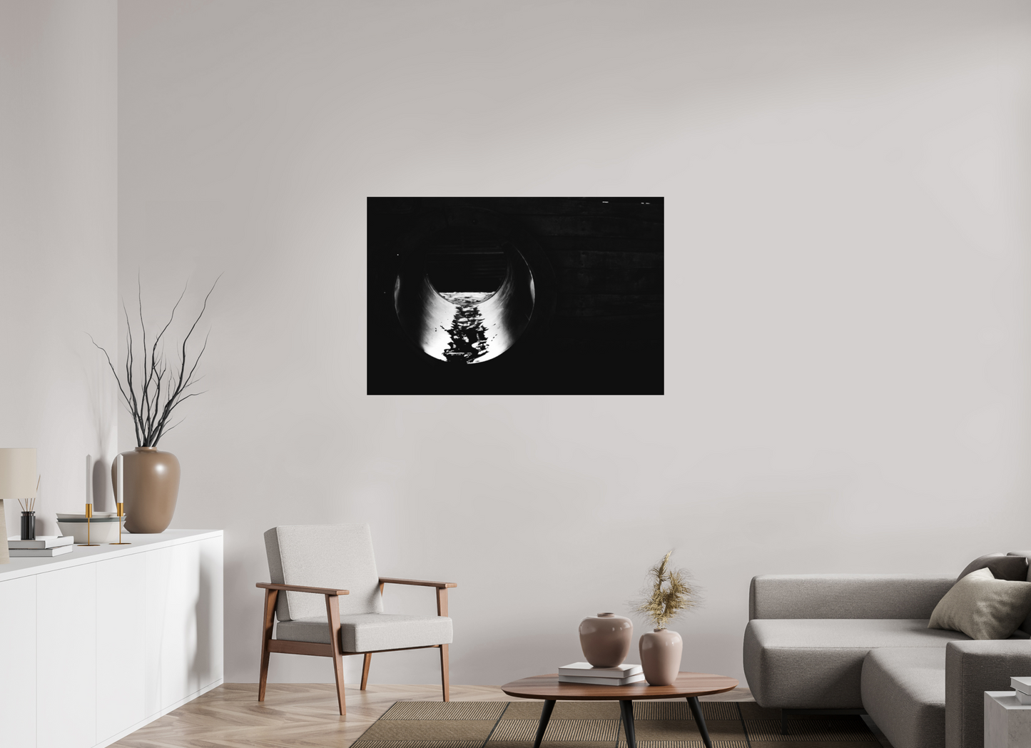 120 x 80 cm, Ilford on Aluminium Pipe - Abstrakte Schwarzweiß Nachtfotografie - Hochwertiger Abzug in Galeriequalität