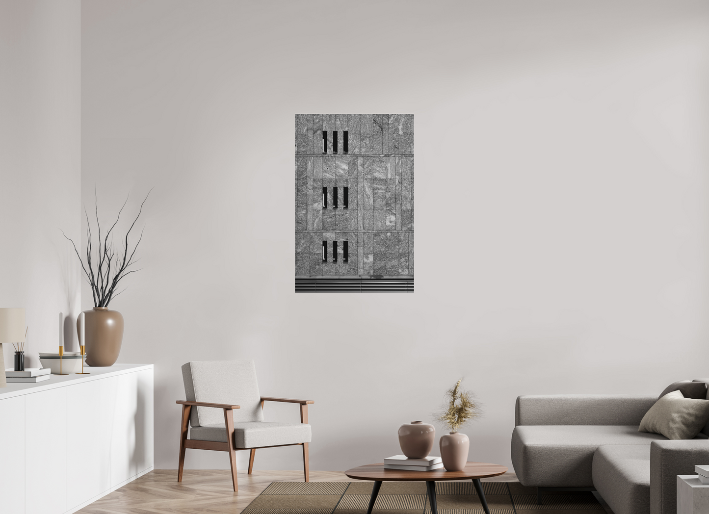 70 x 105 cm, Ilford on Aluminium behind Acrylic Glass Nine - Schwarzweiß-Architekturfotografie - Hochwertiger Abzug in Galeriequalität