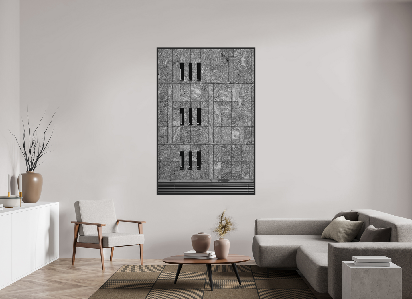 120 x 180 cm, Ilford on Aluminium, Framed Nine - Schwarzweiß-Architekturfotografie - Hochwertiger Abzug in Galeriequalität