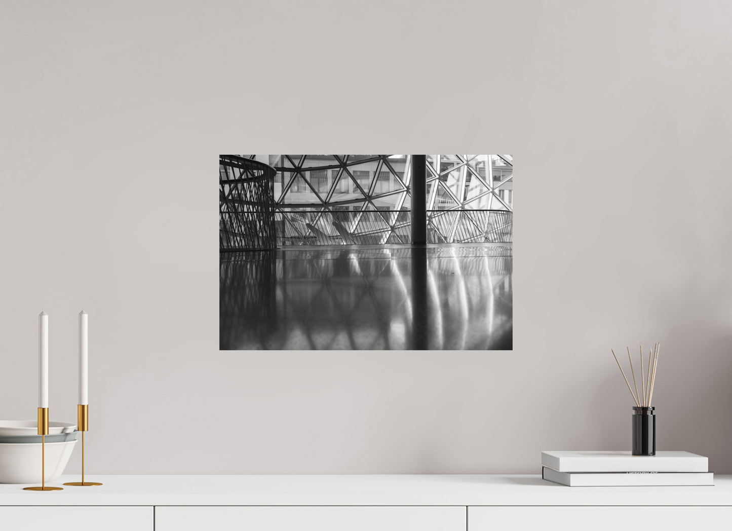 45 x 30 cm, Ilford on Aluminium Polished - Schwarzweiß-Architekturfotografie - Hochwertiger Abzug in Galeriequalität