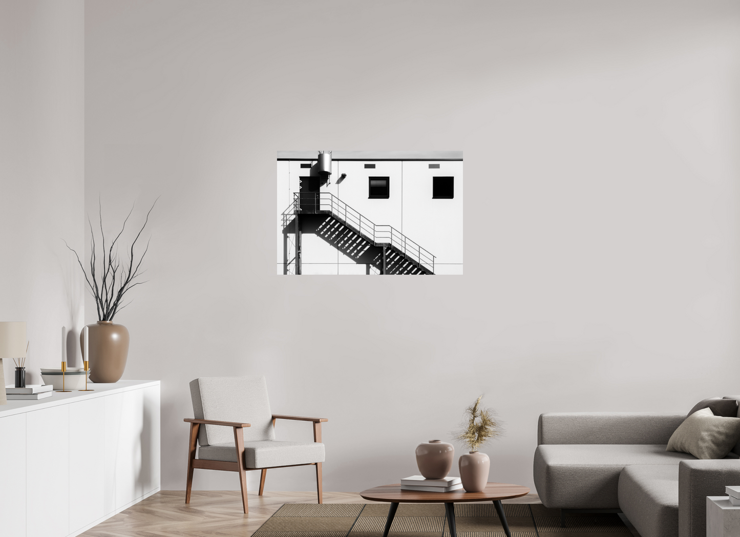 105 x 70 cm, Ilford Photo Print Floating - Schwarzweiß-Architekturfotografie - Hochwertiger Abzug in Galeriequalität