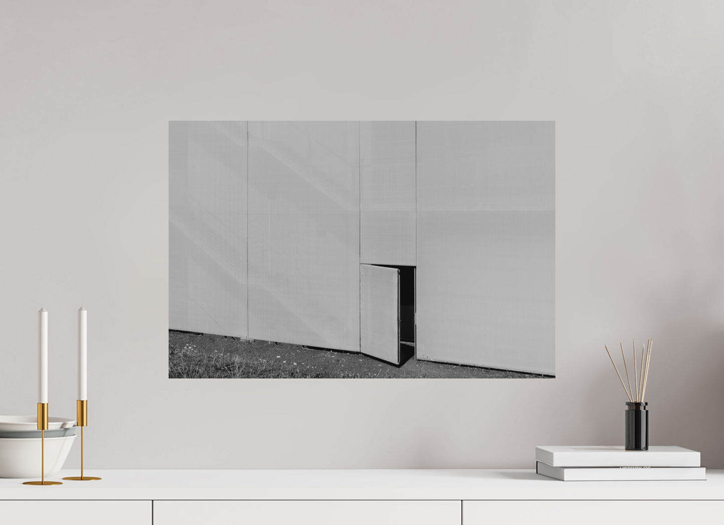 60 x 40 cm, Ilford on Aluminium Temptation - Minimalistische Schwarzweiß-Architekturfotografie - Hochwertiger Abzug in Galeriequalität