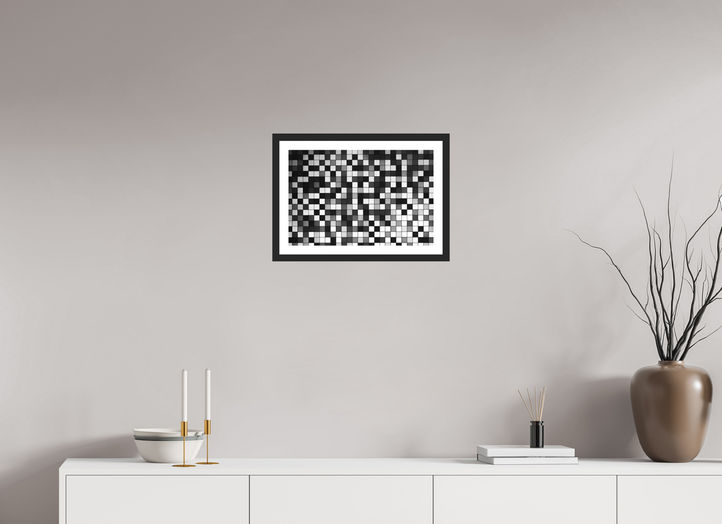 45 x 30 cm, Ilford on Aluminium behind Acrylic Glass, Framed with Border Pixels - Abstrakte Schwarzweiß-Fotografie - Hochwertiger Abzug in Galeriequalität