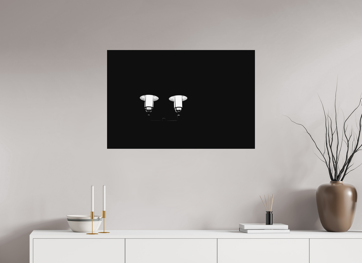 90 x 60 cm, Ilford on Aluminium Epiphanies - Minimalistische Schwarzweiß-Nachtfotografie - Hochwertiger Abzug in Galeriequalität