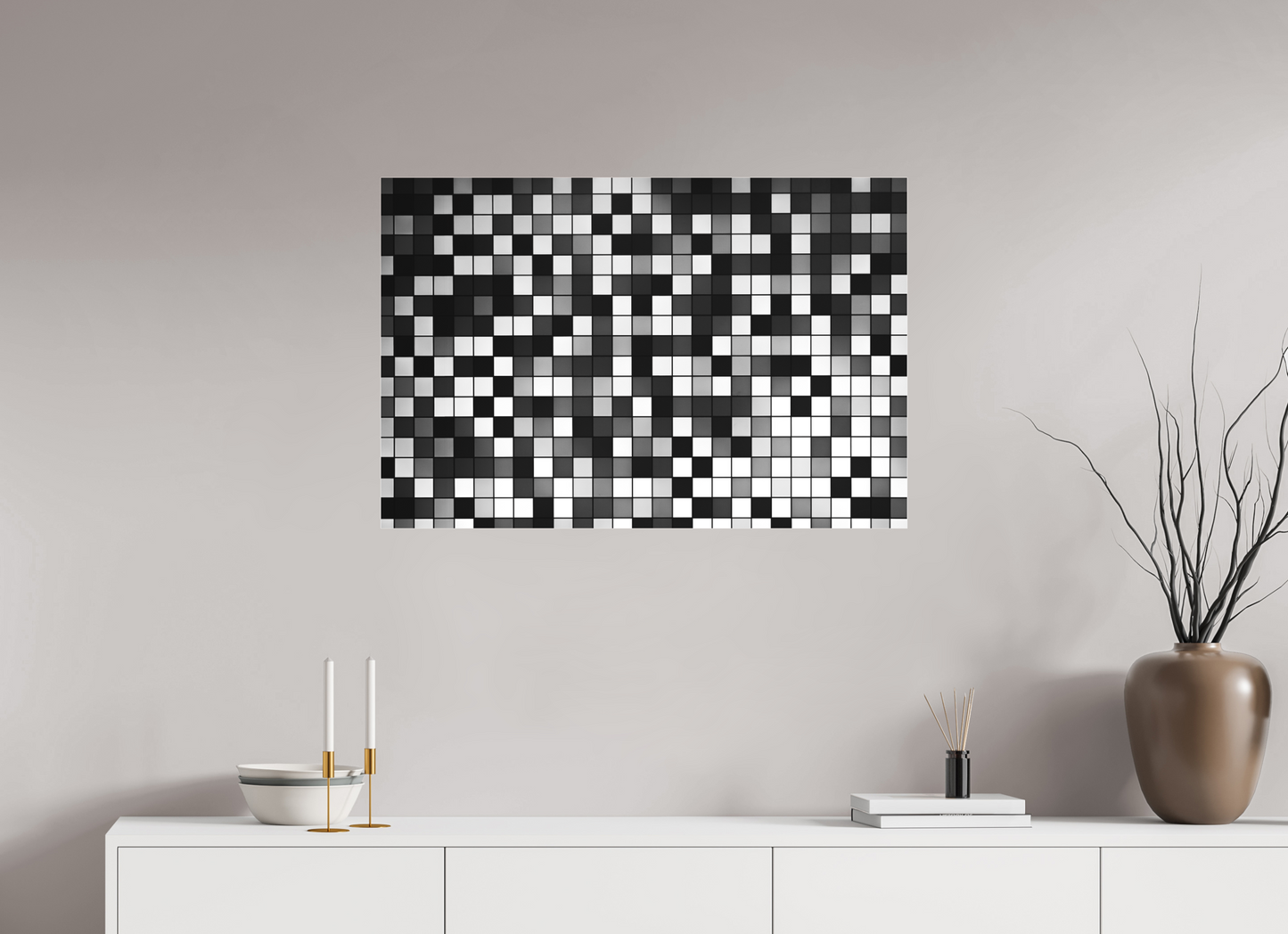 90 x 60 cm, Ilford on Aluminium behind Acrylic Glass Pixels - Abstrakte Schwarzweiß-Fotografie - Hochwertiger Abzug in Galeriequalität