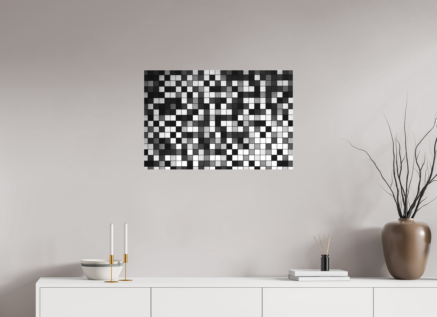 75 x 50 cm, Ilford on Aluminium behind Acrylic Glass Pixels - Abstrakte Schwarzweiß-Fotografie - Hochwertiger Abzug in Galeriequalität