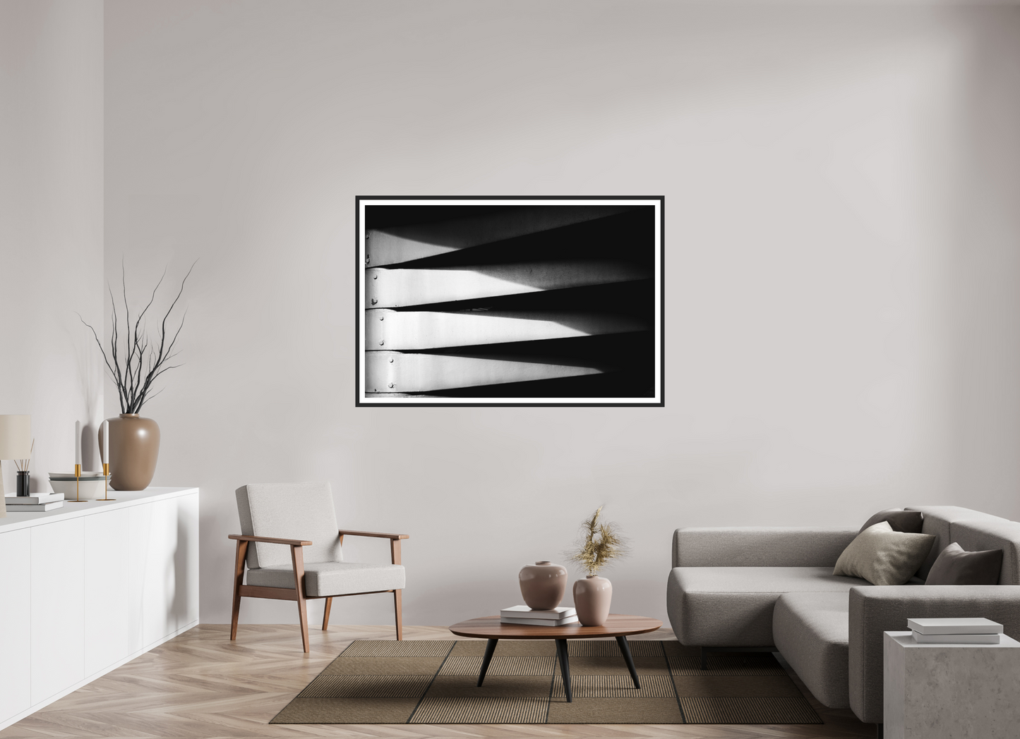 150 x 100 cm, Ilford on Aluminium, Framed with Border Fangs - Abstrakte Schwarzweiß-Fotografie - Hochwertiger Abzug in Galeriequalität