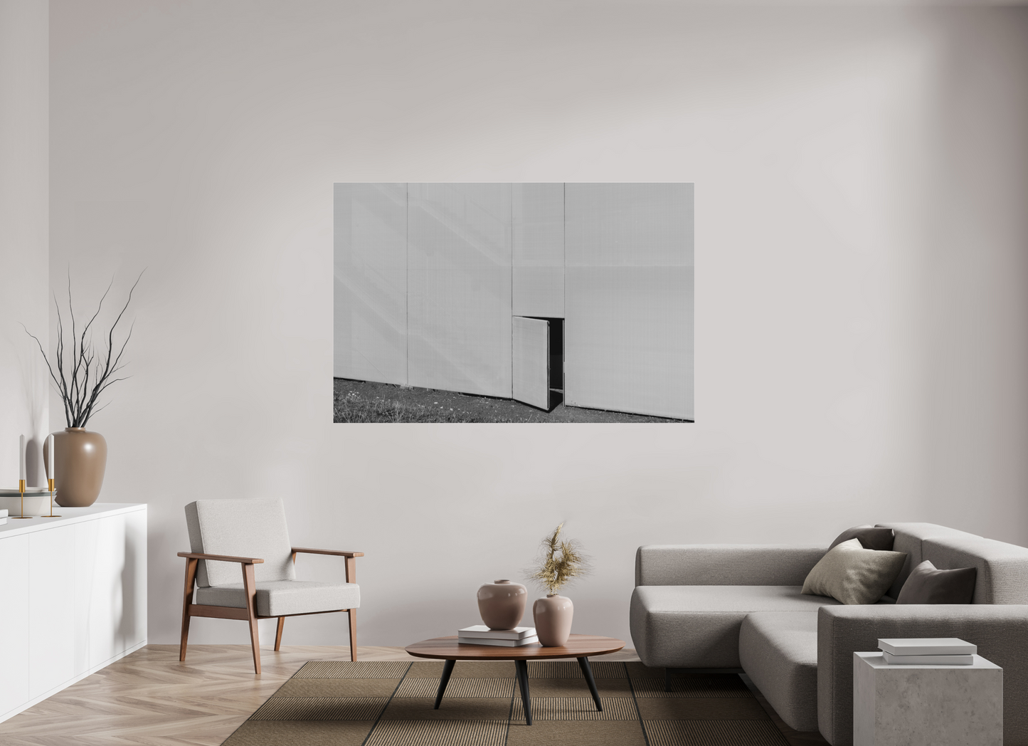 180 x 120 cm, Ilford on Aluminium behind Acrylic Glass Temptation - Minimalistische Schwarzweiß-Architekturfotografie - Hochwertiger Abzug in Galeriequalität