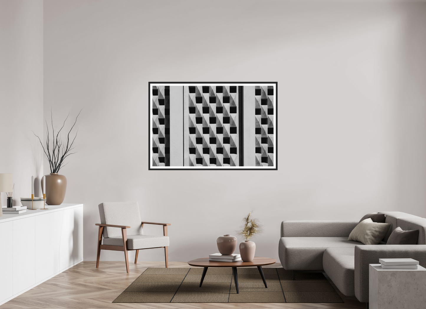 150 x 100 cm, Ilford on Aluminium, Framed with Border Waffle - Abstrakte Schwarzweiß-Fotografie - Hochwertiger Abzug in Galeriequalität