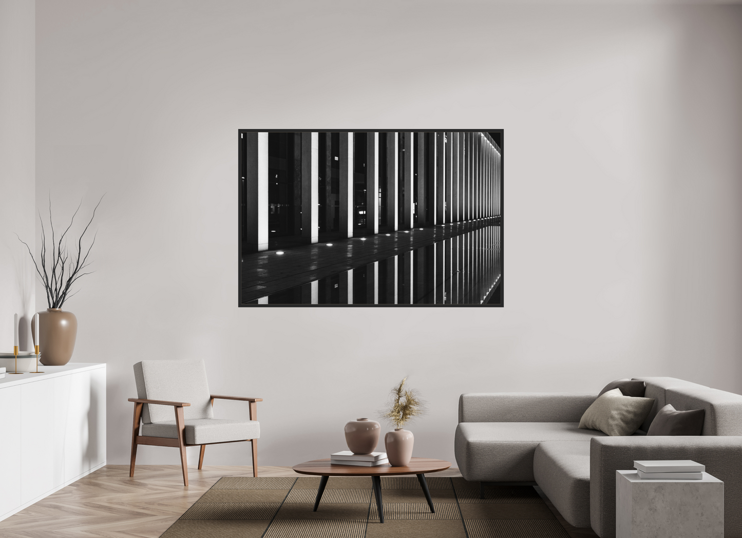 Rail - Schwarzweiß-Nachtfotografie - Hochwertiger Abzug in Galeriequalität