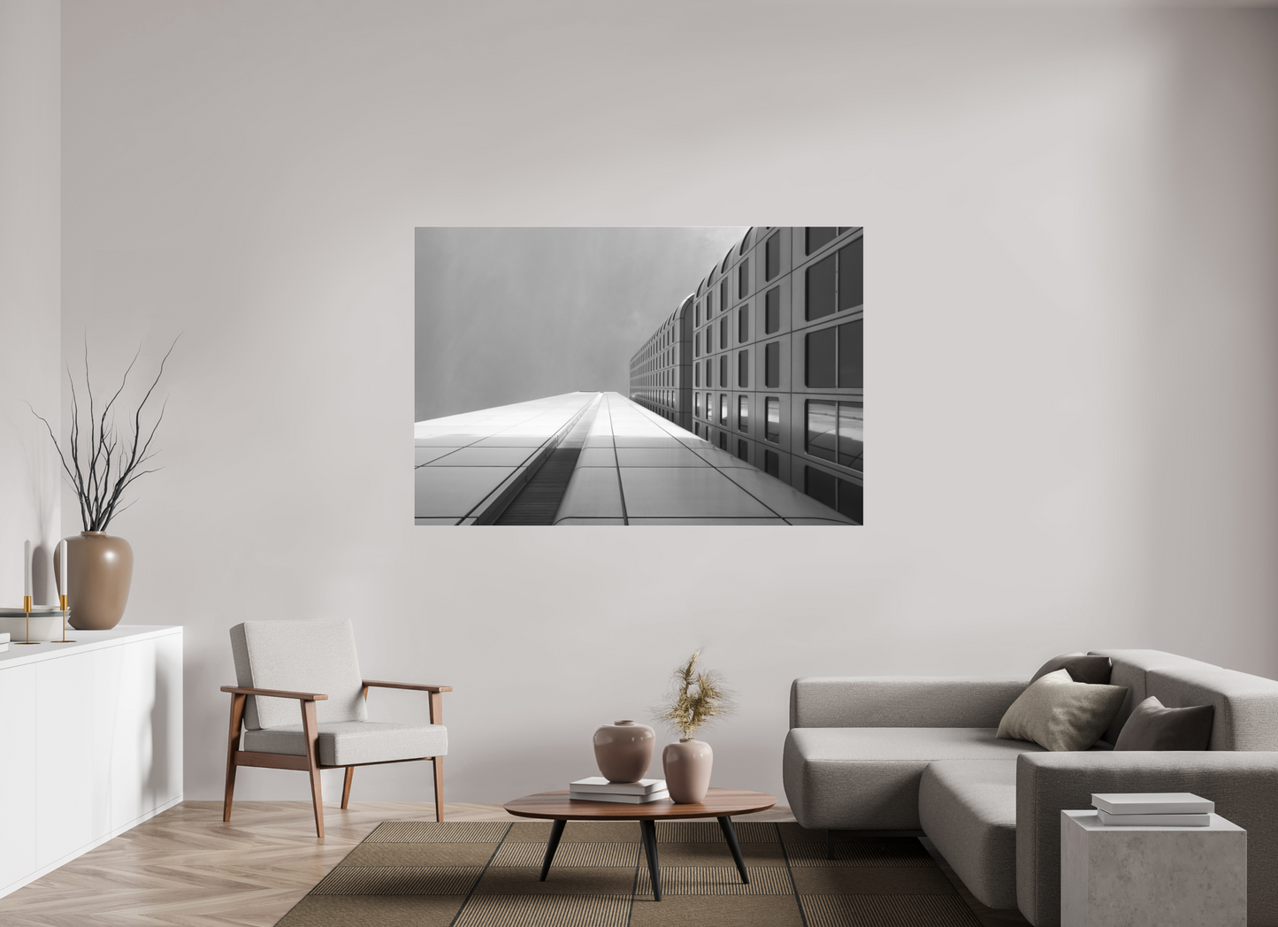 180 x 120 cm, Ilford on Aluminium behind Acrylic Glass Vertigo - Schwarzweiß-Architekturfotografie - Hochwertiger Abzug in Galeriequalität