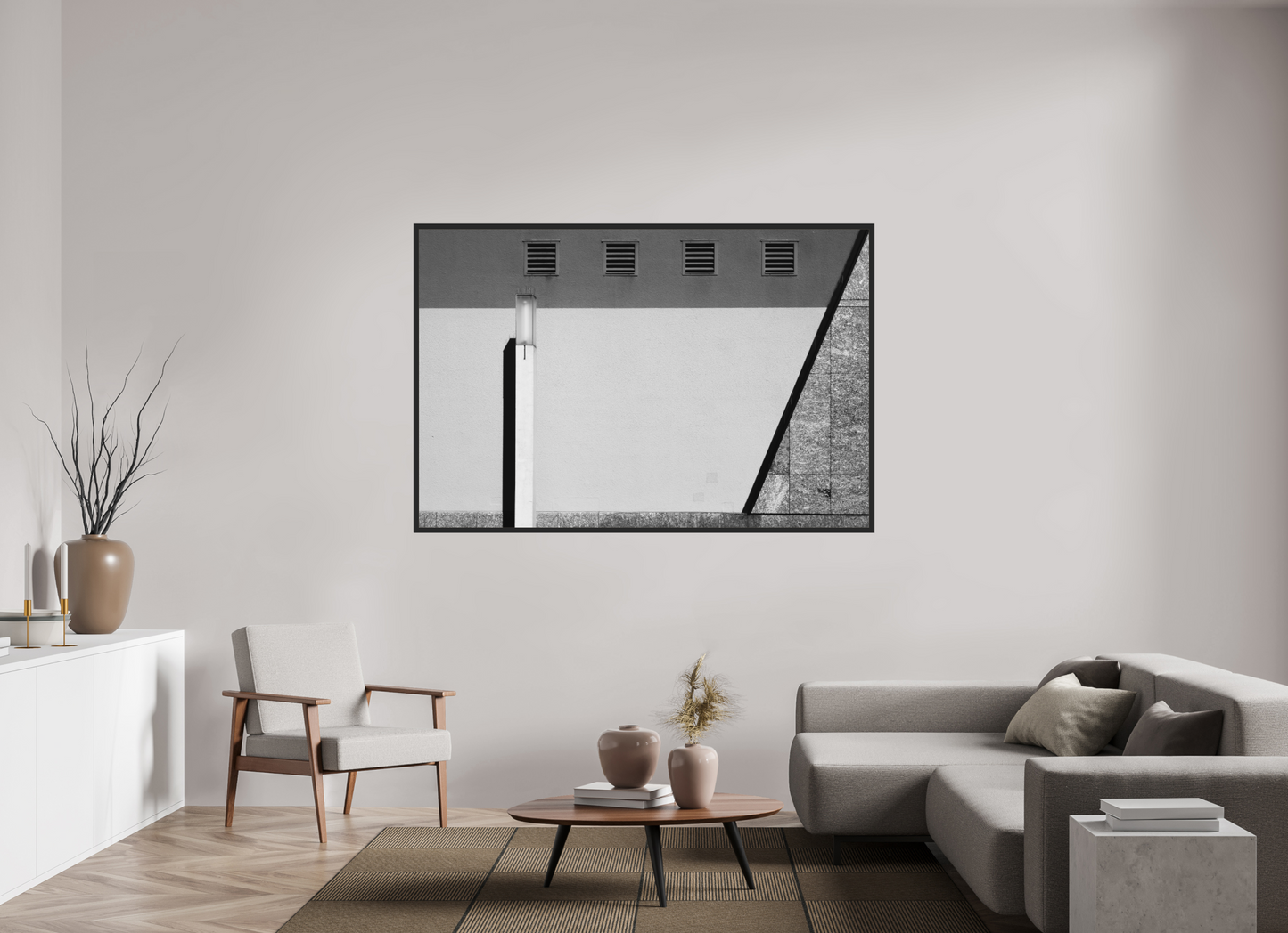 180 x 120 cm, Ilford on Aluminium, Framed Geometry - Abstrakte Schwarzweiß-Architekturfotografie - Hochwertiger Abzug in Galeriequalität