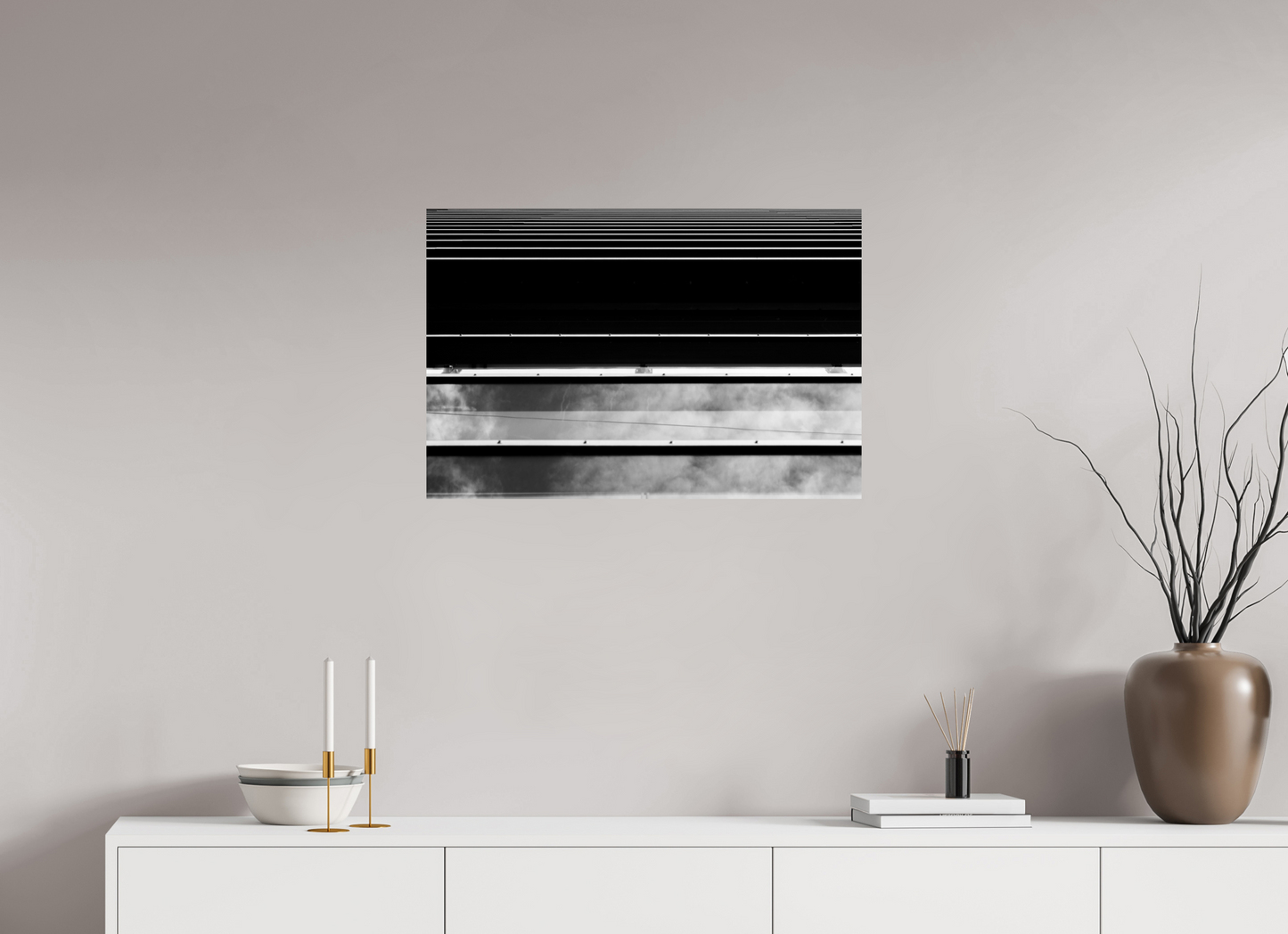 75 x 50 cm, Baryta Photo Print Ripple - Abstrakte Schwarzweiß-Architekturfotografie - Hochwertiger Abzug in Galeriequalität
