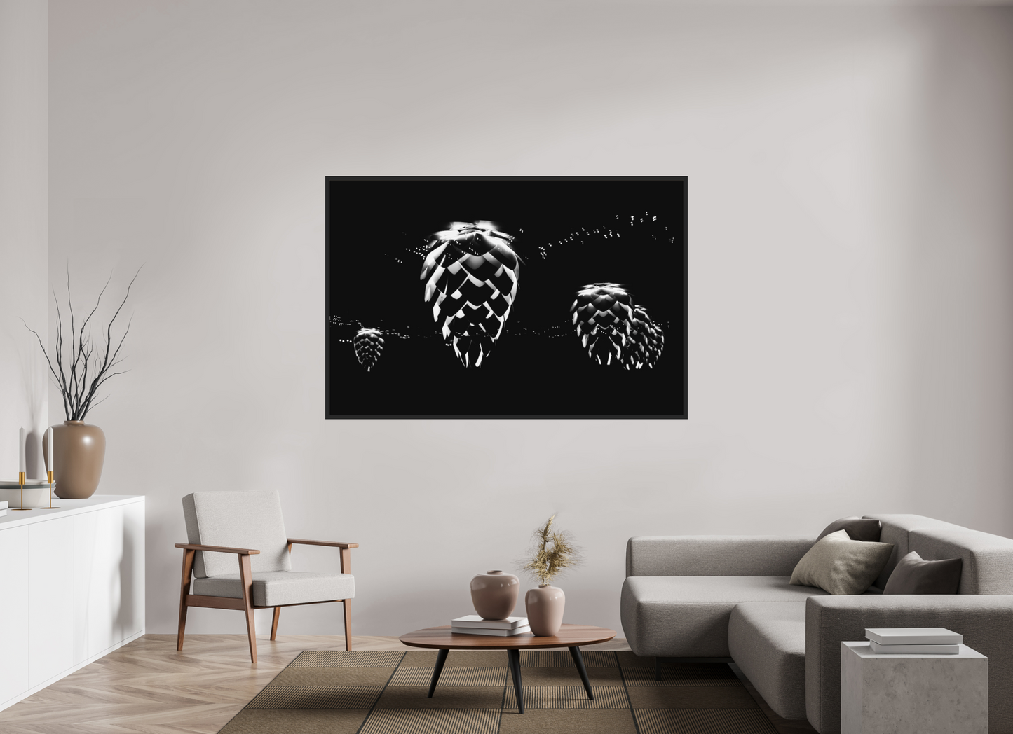 Cones - Abstrakte Schwarzweiß-Nachtfotografie - Hochwertiger Abzug in Galeriequalität